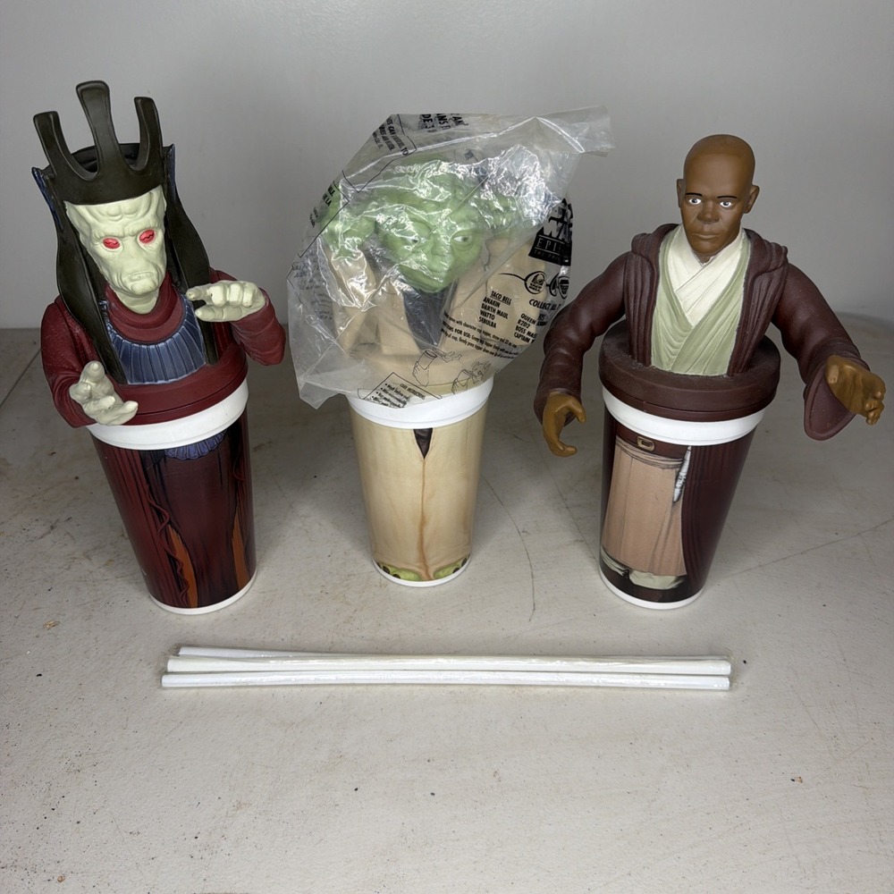 Nute Gunray Yoda Mace Windu Star Wars Episode 1 KFC Taco Bell Cup Topper 1999